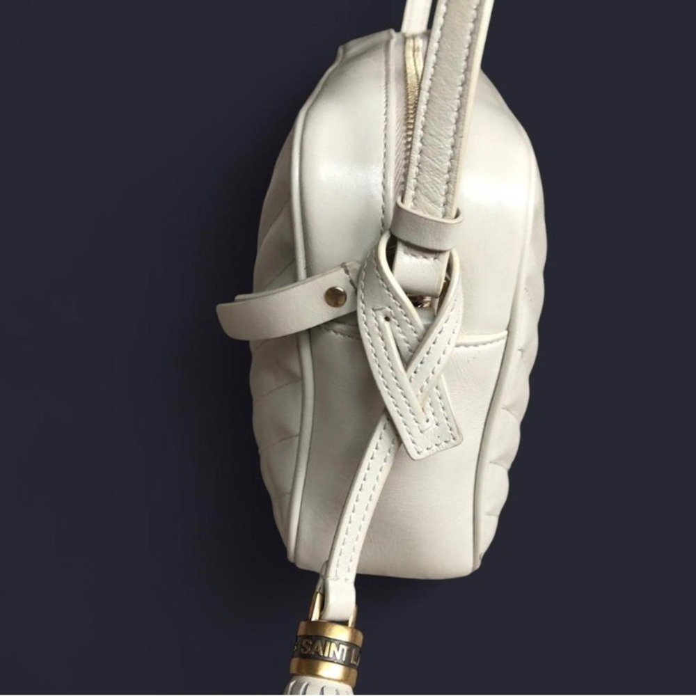 Saint Laurent Cream Quilted Leather Crossbody Camera Bag with Gold YSL - Picture 6 of 16